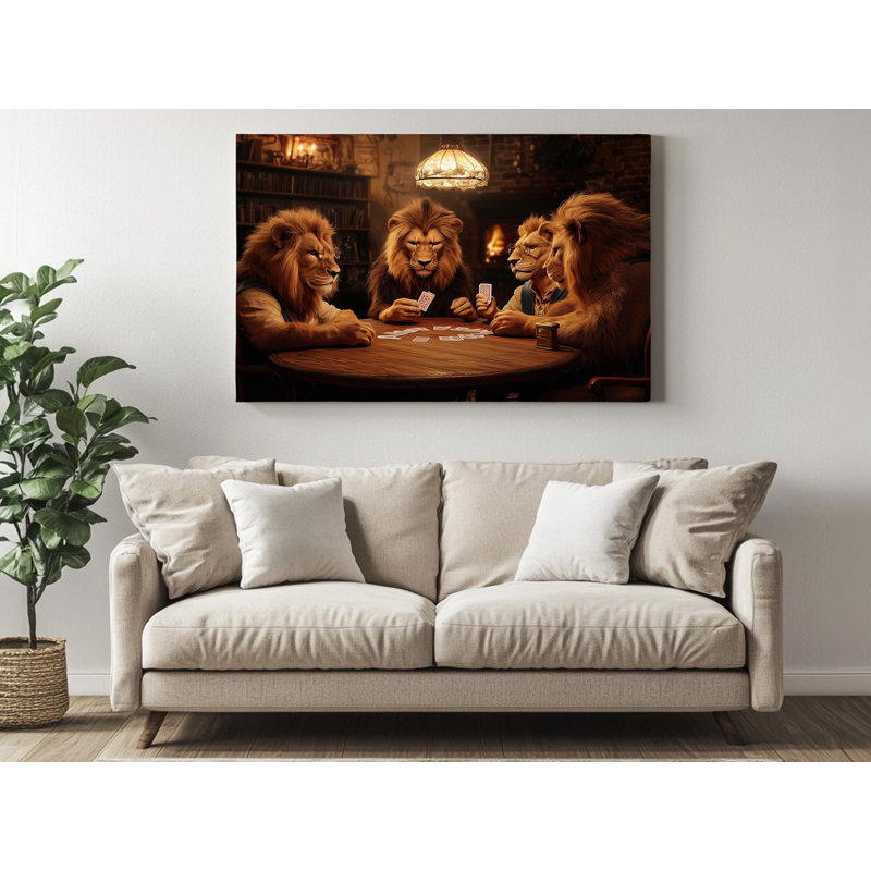 Impression sur toile de haute qualité «Lions jouer aux cartes» - décoration murale fabriquée à la main - art élégant - cadeau - décoration murale