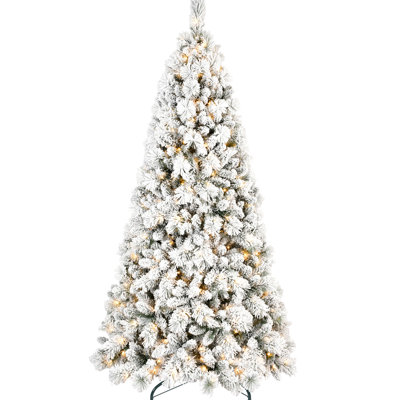 Arbre de Noël floqué de 5 pi avec 250 lumières DEL blanc chaud, 518 pointes d'aiguille corsées et dures, système de branches articulées, support pour une finition de vacances confortable et, branches complètes, assemblage rapide, décoration