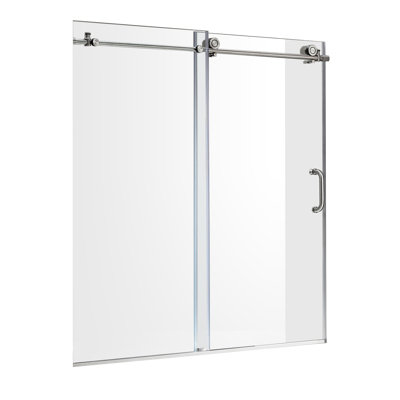Don 60 in. W x 62 in. H Single Added Frameless Tub Door with Clear Glass
