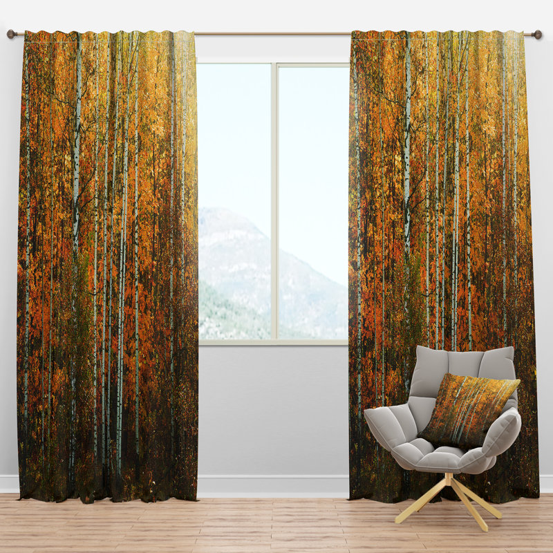 Yellow Colorful Autumn Forest - Nature Curtain - Velvet Room darkening - 1 panel, 52"W x 63"L