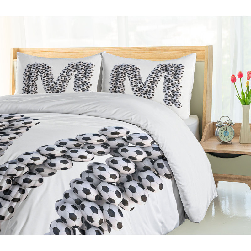 Black and White Soccer Ball Queen Duvet Cover Set