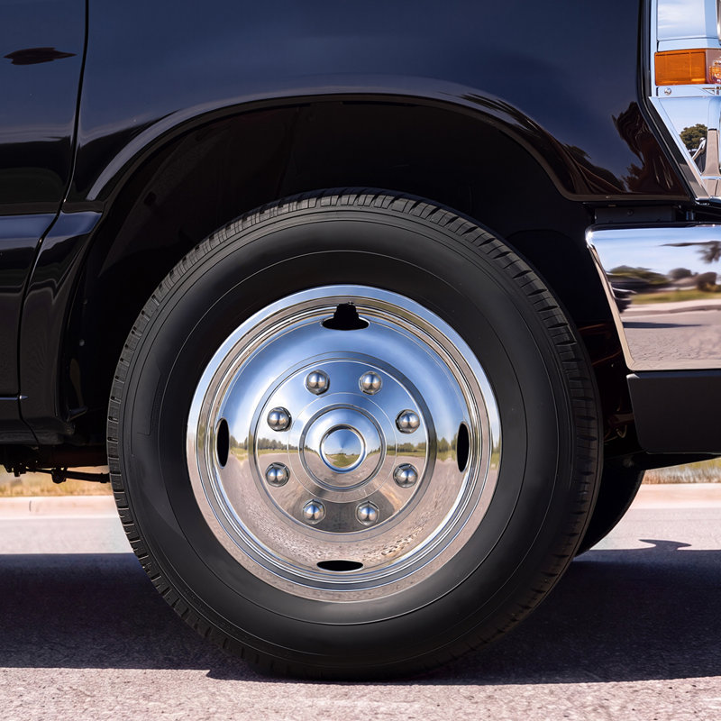 17-Inch Wheel Simulators 8 Lug Stainless Steel Front and Rear Wheel, Fit for 2005-2025 Ford F350 Truck Models, 5 Hand Holes, Polished Bolt On Hubcaps Covers, with Installation Tool Kit, 4pcs