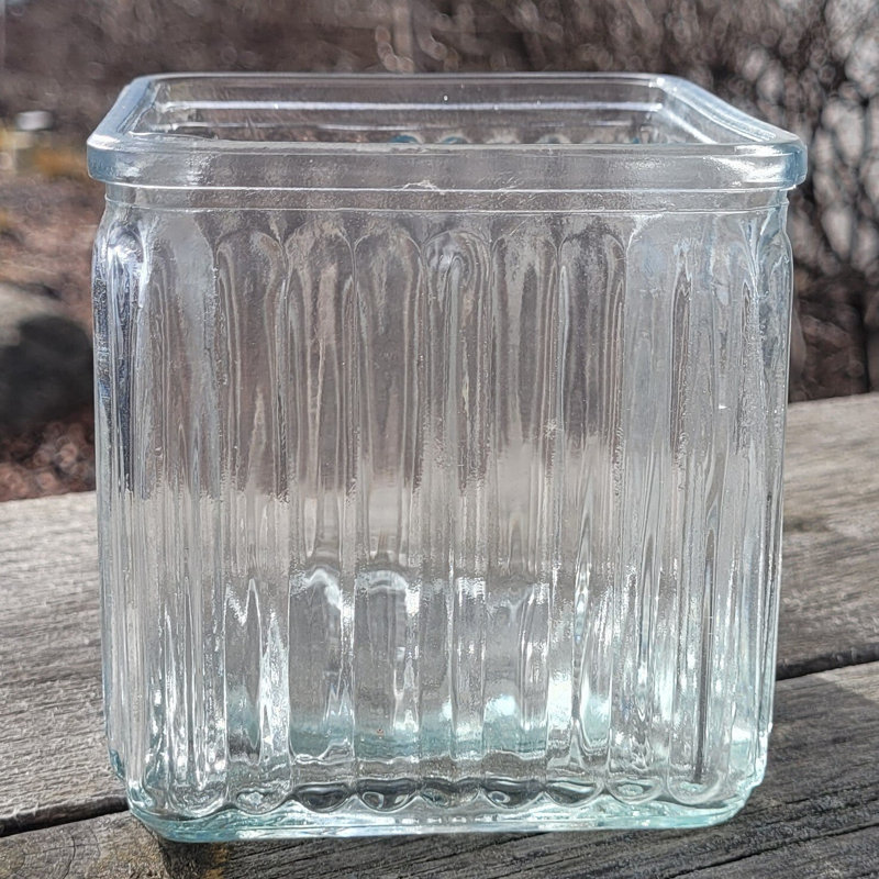 Ribbed Pattern Cube Shaped Vase, 3.90" H x 3.90" W x 3.90" D