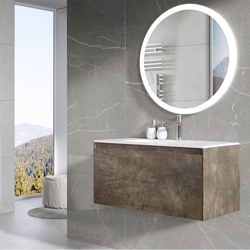 900mm Single Bathroom Vanity with Integrated Polyglomerate Basin, White, Oxide