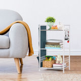 Brown 3-Tier Bathroom Storage Shelf With Fabric Baskets