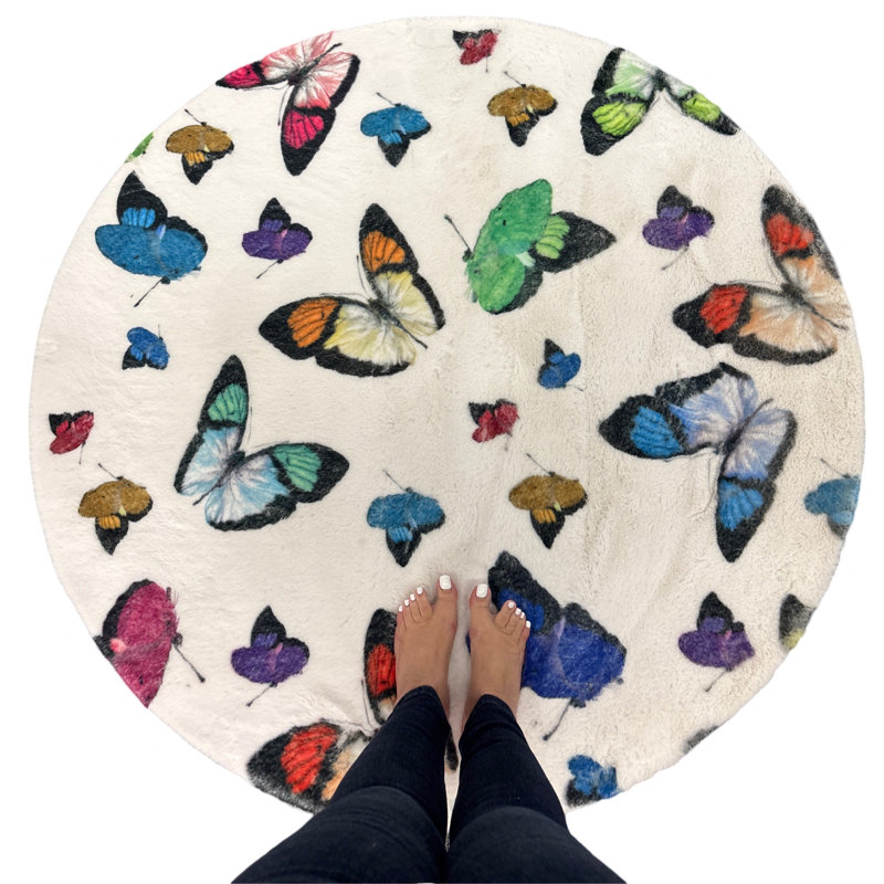 Tapis rond en fausse fourrure Butterfly, Rond 8 pi