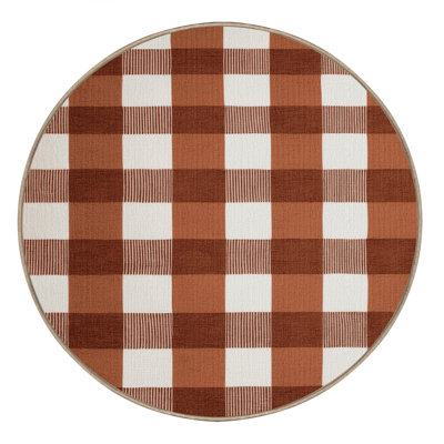 Machine Washable Checkered Brown Area Rug