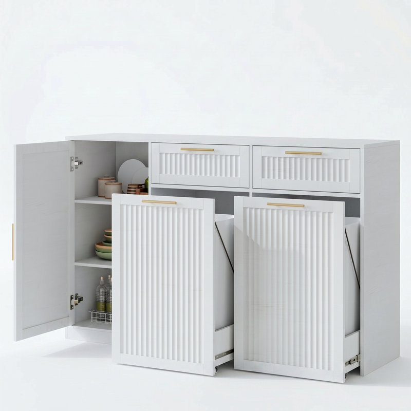 Armoire à déchets coulissante 26 gallons avec tablette et tiroir réglables, 26 Gallons, White