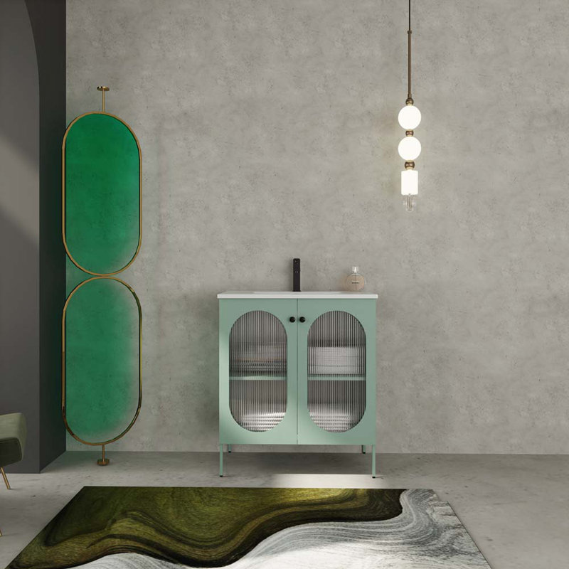 Meuble-lavabo autoportant de 30 pouces avec comptoir en céramique, Vert menthe