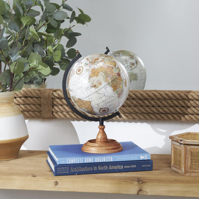 Globe terrestre en bois de manguier avec base en bois