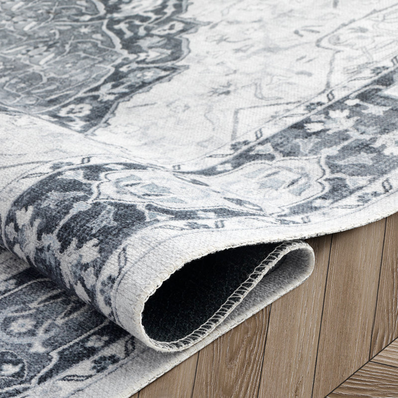 Tapis gris tissé à la machine Minato, Rectangle 6 pi 6 po x 9 pi 6 po