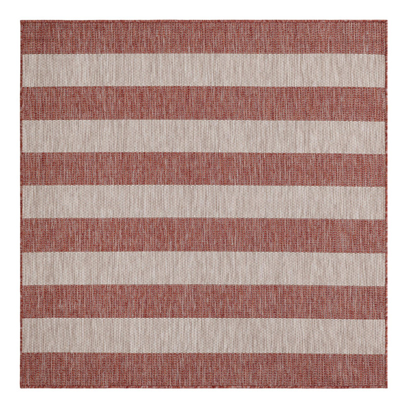 Simkins Striped Red/Gray Indoor / Outdoor Area Rug, Square 5'3"