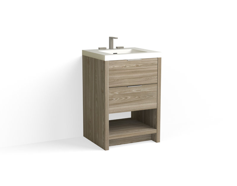 Vue 24" W Freestanding Single Bathroom Vanity, Glossy White/8" Widespread, Nocino, Satin Nickel