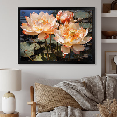 Coral Buddhist Art Lotus Serenity, reproduction d'art sur toile encadrée