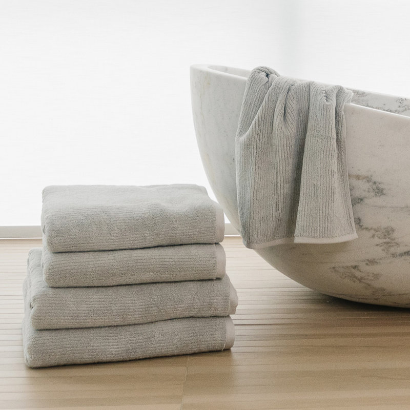 Ribbed Terry Bath Towels, Gray