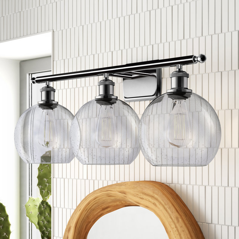 Éclairage de salle de bain à intensité variable à 3 lumières Baptista, Blanc mat à bulles, Nickel poli