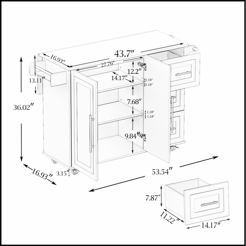Îlot de cuisine polyvalent avec porte-épices, porte-serviettes et extensible pour une fonctionnalité accrue