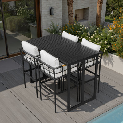 5-Piece Iron Outdoor Dining Set - Acacia Wood Armrest Chairs & Weatherproof Table for Patio, Balcony or Backyard