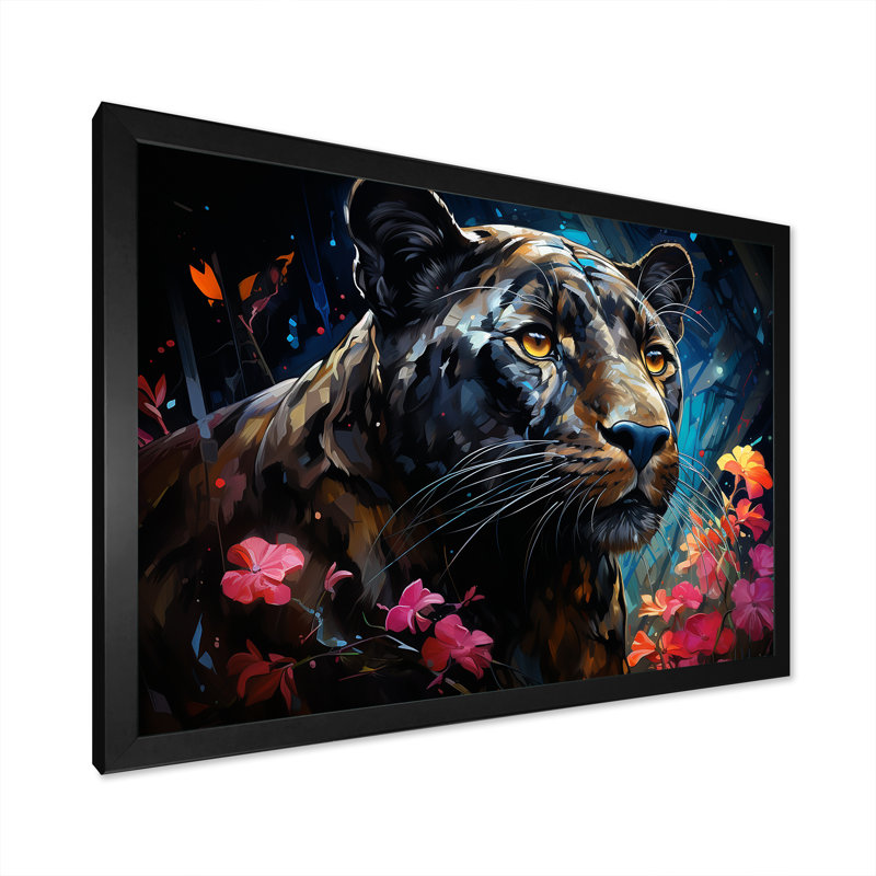 «Dreamy Panther Nocturne» sur toile, Cadre photo noir, H 34 po x l 44 po x P 1,5 po