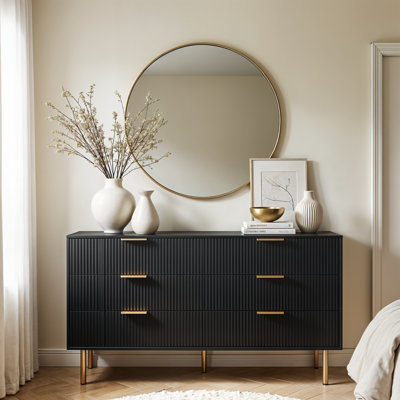 Luna Modern Storage Sideboard – 6-compartment Console Table With Gold Metal Handles And Legs, 47.2" Wide Accent Cabinet For Living Room, Hallway, Entryway Or Tv Stand