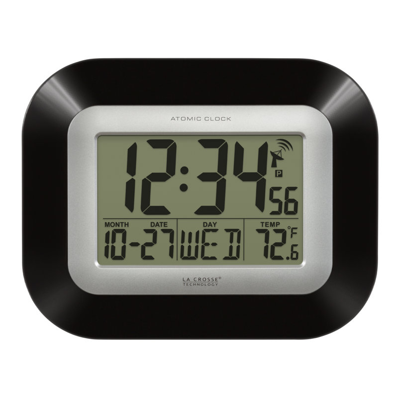 Black Atomic Digital Wall Clock with Indoor Temperature Display