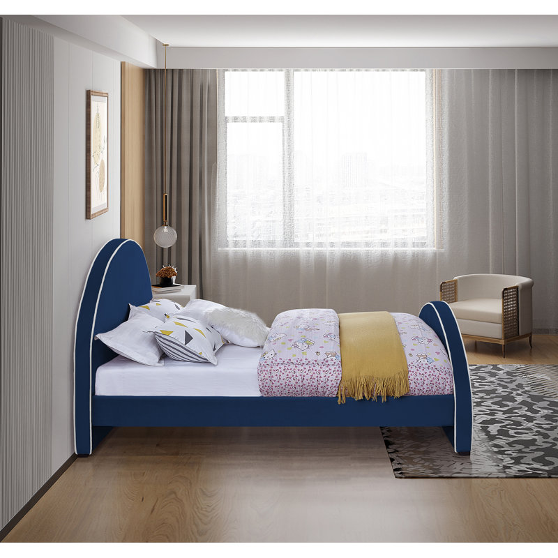 Hilbrand Upholstered Unfinished Panel Bed, Navy Velvet, Full
