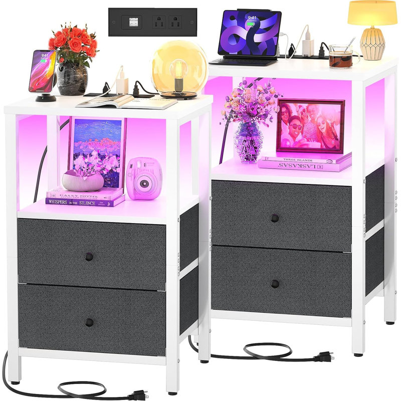 Navaeha 15.35'' W Nightstand, White/Gray