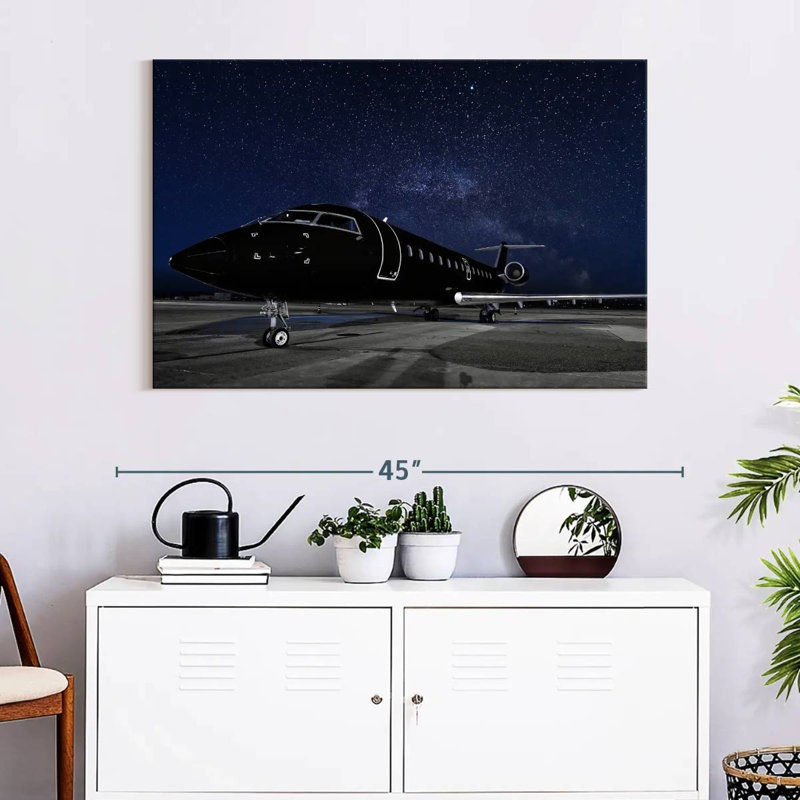 Black Private Jet, 26" H x 39" W