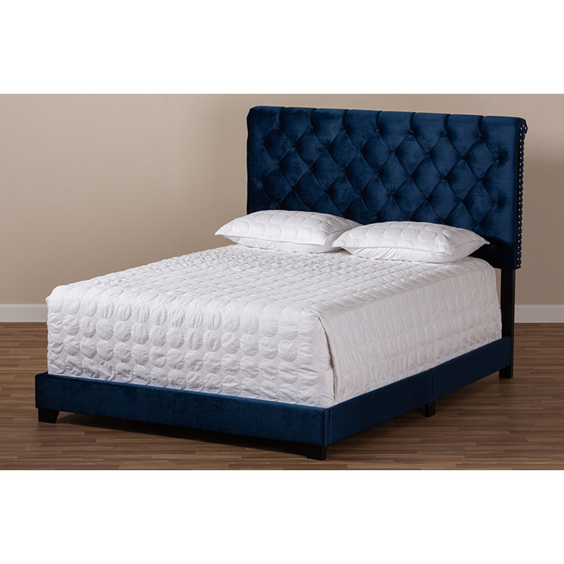 Upholstered Standard Bed, Full, Navy Blue