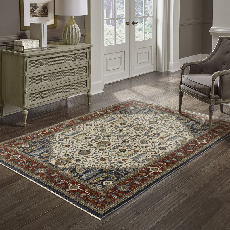 Tapis ivoire / rouge Hovis, Rectangle 3 pi 3 po x 5 pi