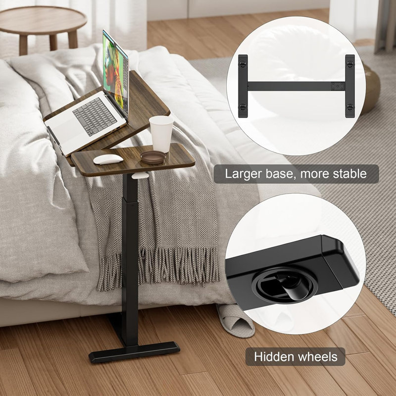 Bedside Table With Wheels Pneumatic Moveable Bed Desk Tilt-Top Laptop Desk Moveable Rolling Computer Table For Home Office Hospital Use