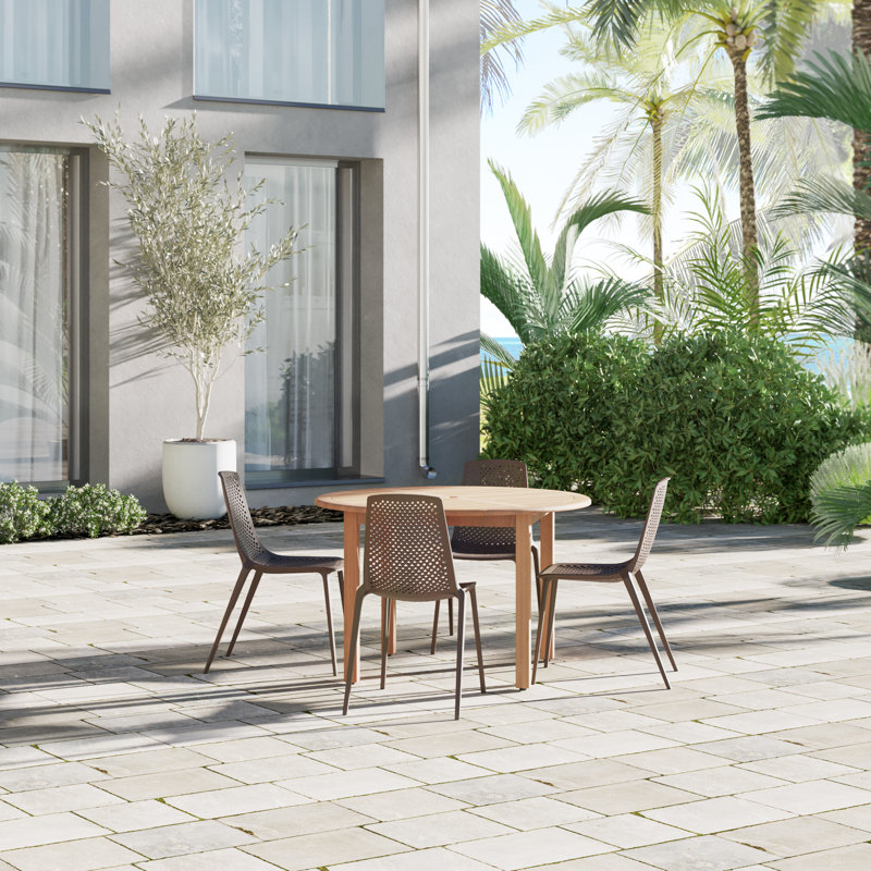 Anautica 5 Piece Old Val Teak Finish Outdoor Furniture Dining Set