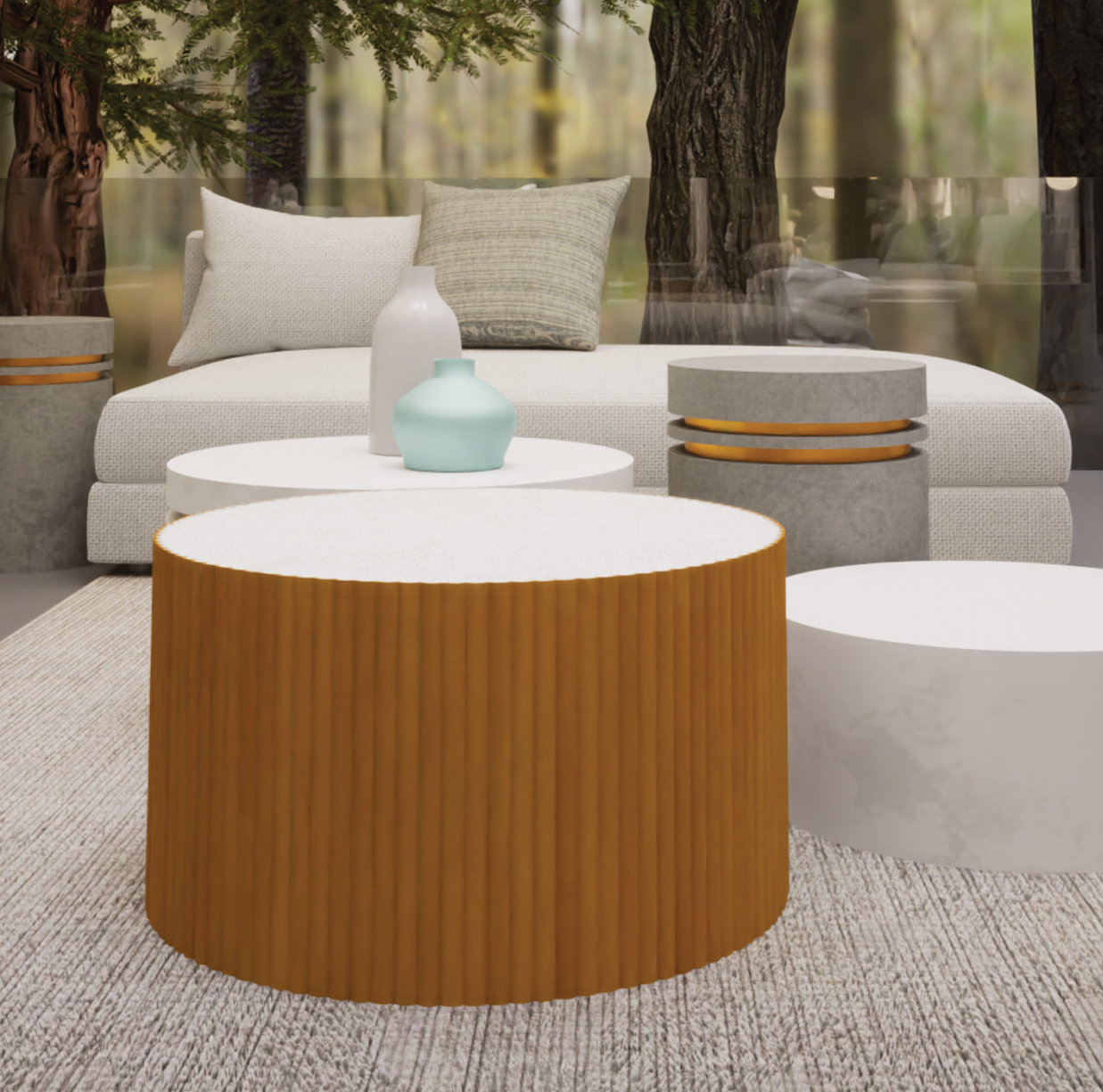 Perpetual 26'' Concrete Outdoor Coffee Table, Ivory White/Gold