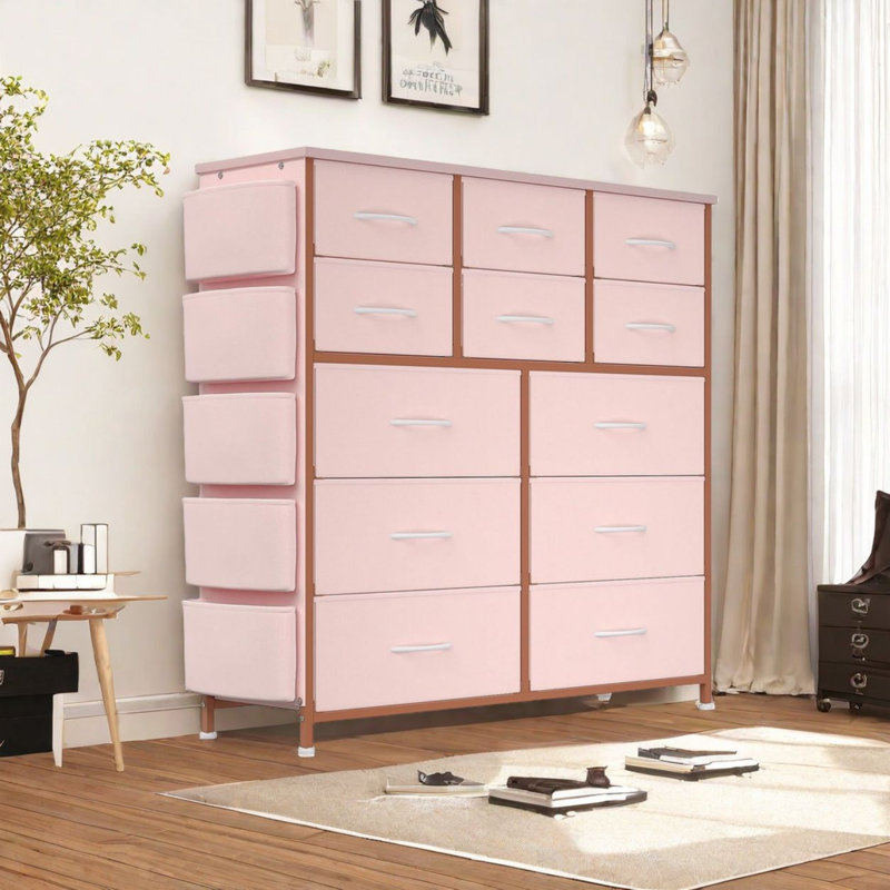 Edyta 98cm W 12 - Drawer Chest of Drawers, Pink