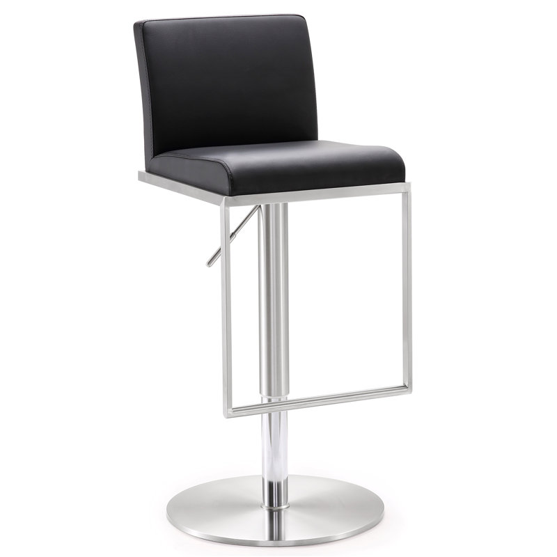 Upholstered Adjustable Height Counter Stool with Metal Frame, Black/Silver