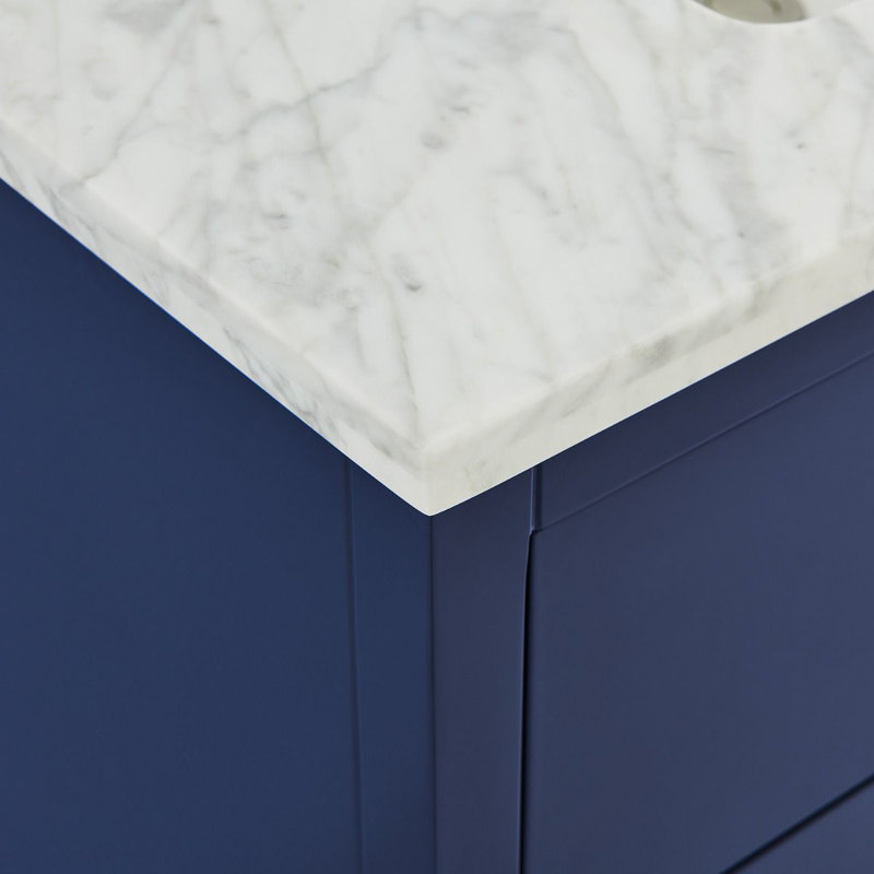 Meuble-lavabo simple 36 po avec plateau en marbre de Carrare Marlesa, Bleu marine