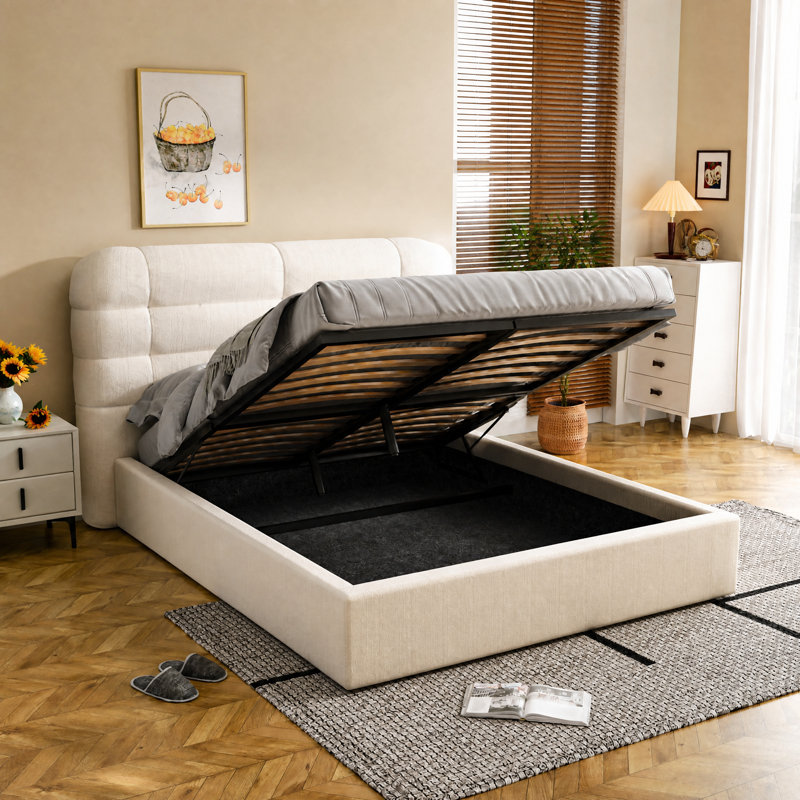 Ottoman Storage Bed, Sturdy Wooden Slats, with Gas Lift Storage, No Box Spring Required, Simple Assembly, 10 Year Warranty, Beige