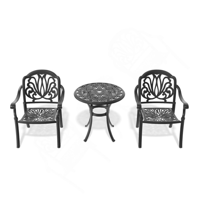 3-Piece Set Of Cast Aluminum Patio Furniture  With Black Frame And Seat Cushions