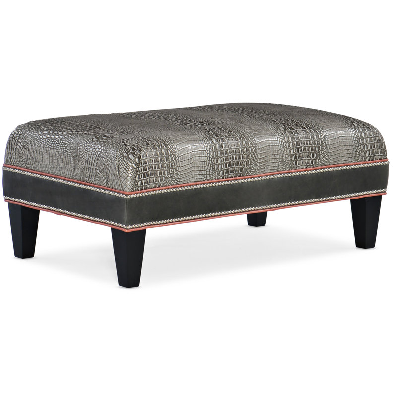 Rects Ottoman, #9 Nickel, Anilina Cacao Genuine Leather, Cobblestone