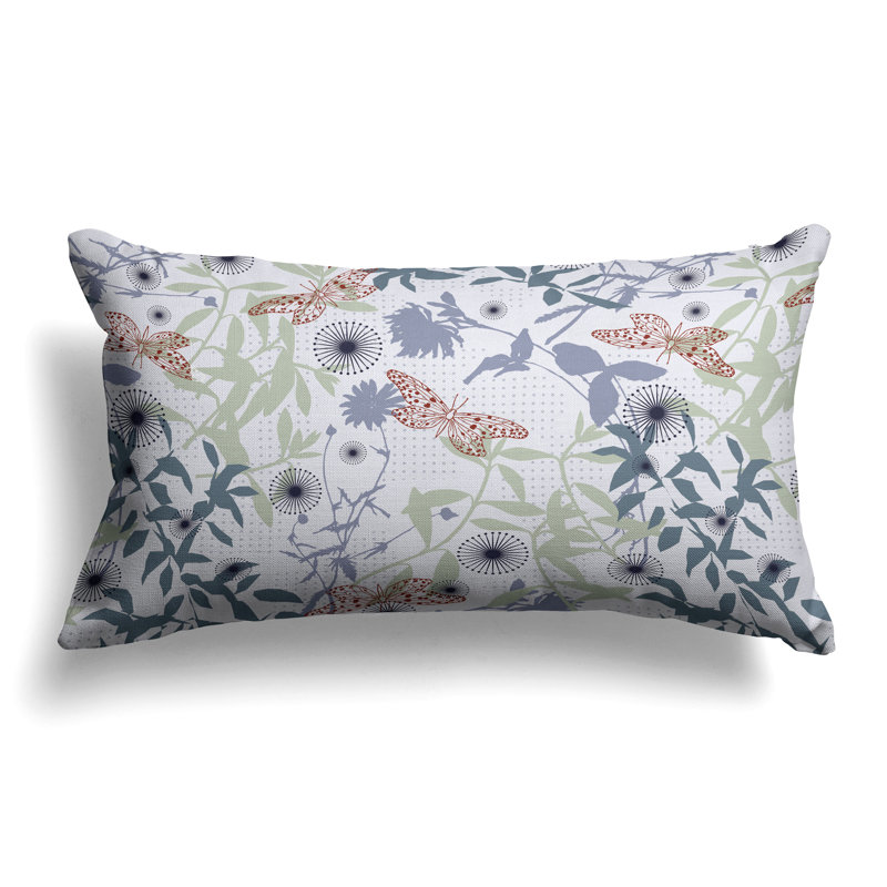 Ethereal Flutter Bloom  Rectangular Throw Pillow, Green/Silver/Purple