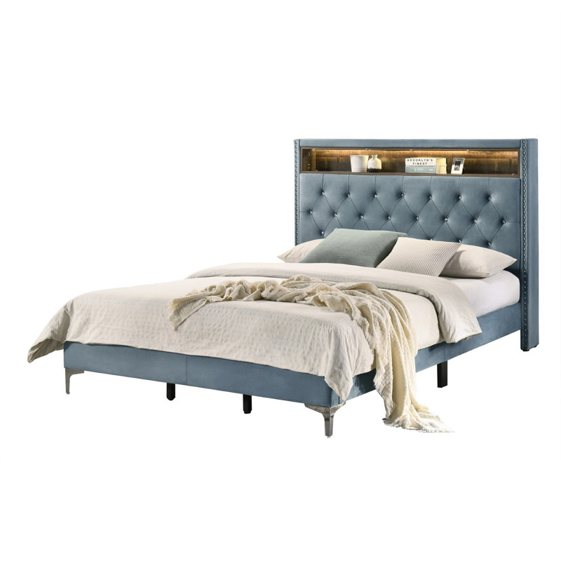 Javan Upholstered Storage Bed, Light Blue, Super King (6')