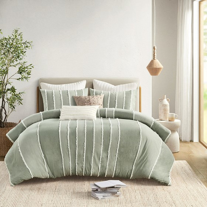 Housse de couette 3 pièces en coton rayé double / grand pour lit douillet contrastant