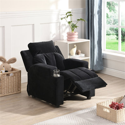 Fauteuil inclinable pour enfants, canapé rembourré pour enfants avec deux porte-gobelets, repose-pieds, dossier, fauteuil inclinable en velours pour tout-petits avec repose-tête et repose-pieds