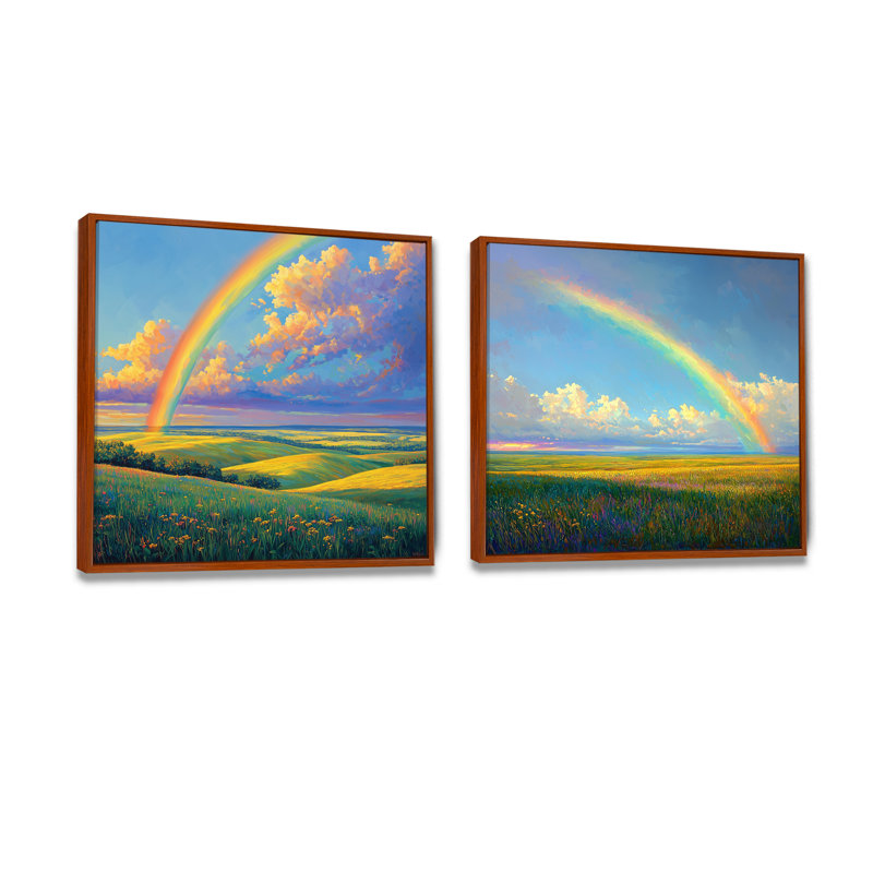 «Rainbow Over The Windy Plains I» - art mural arc-en-ciel - ensemble d'art mural traditionnel 2 pièces, H 36 po x l 73 po