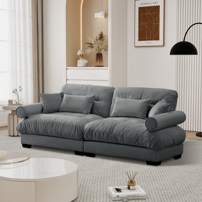 Extra Large Modern Velvet Sofa, Oversize Sofa, Clould Like Comfortable Seat And Back Support, With Waist Pillows And Throw Pillows
