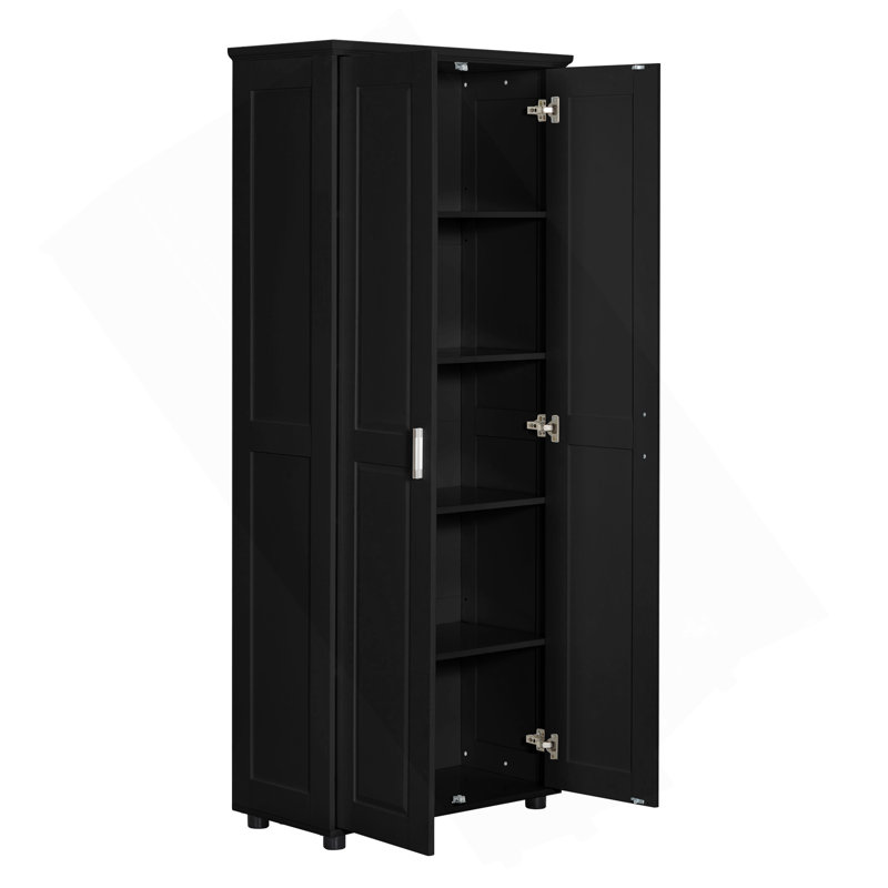 Storage Cabinet With Two Doors For Bathroom, Office, Adjustable Shelf, MDF Board, Black