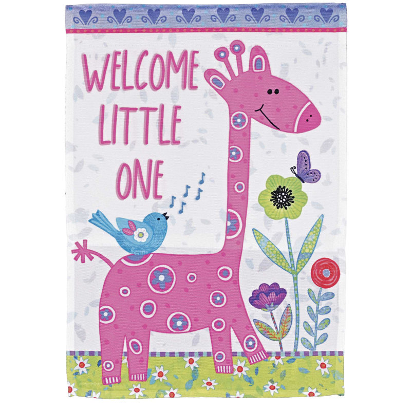 Drapeau de jardin girafe rose Welcome Little, Rose / Vert, H 13 po x l 18 po