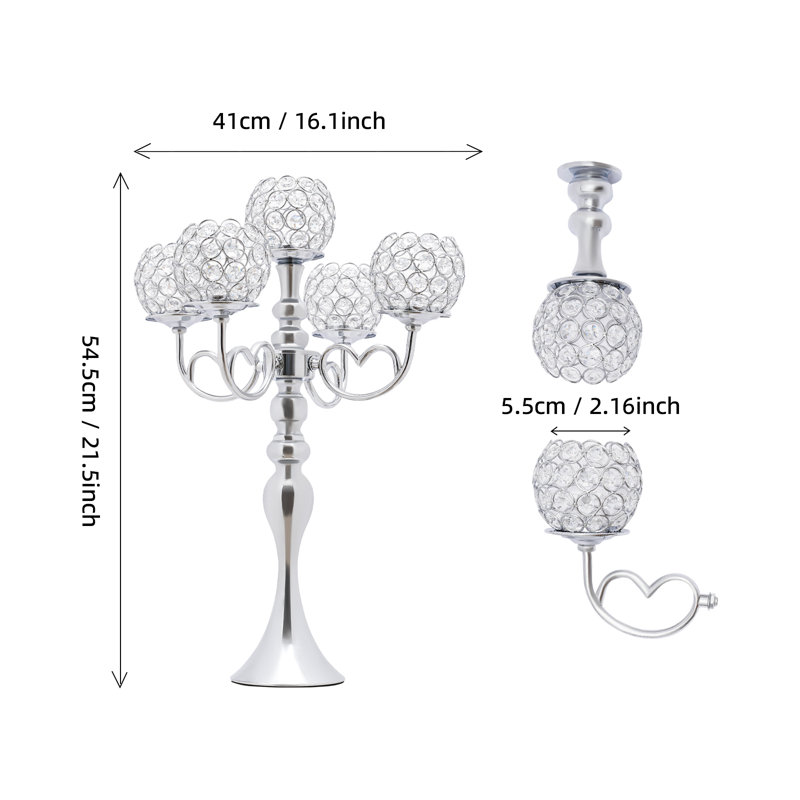 Centre de table candélabre en cristal à 5 bras, Argent
