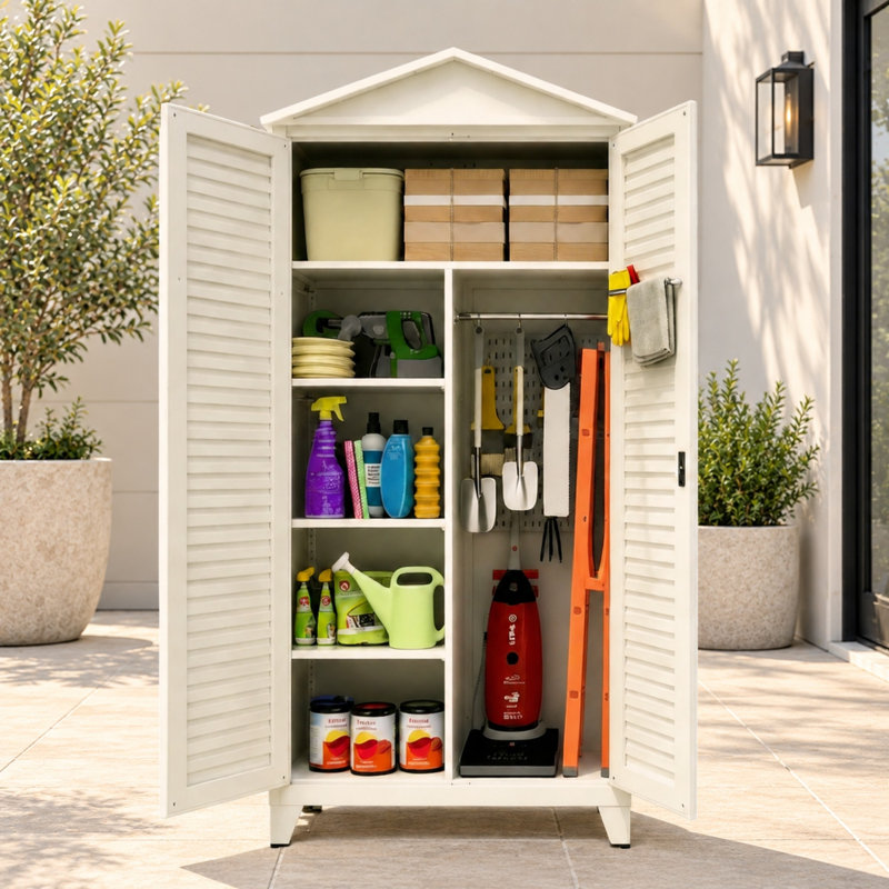 Armoire de rangement d'outils haute en métal avec panneau perforé et tablettes