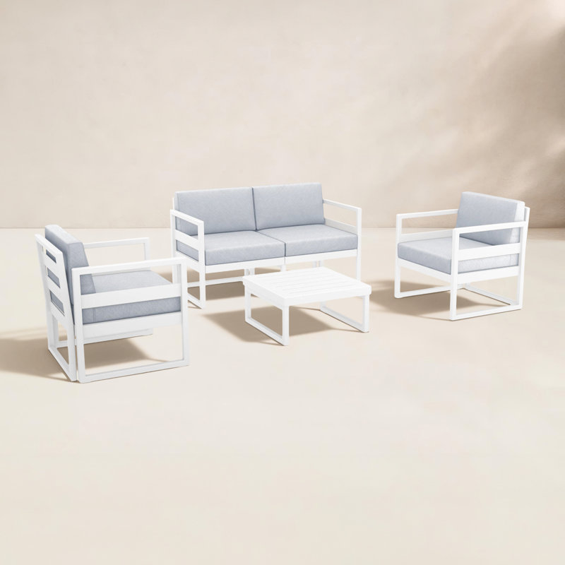 Ensemble de conversation pour patio 4 personnes Lane avec coussins en acrylique, Toile granit Sunbrella®, Blanc